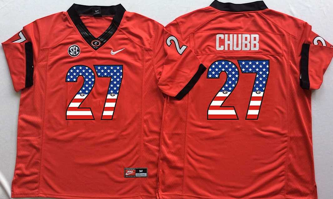 Georgia Bulldogs #27 Nick Chubb Red USA Flag College Stitched Jersey